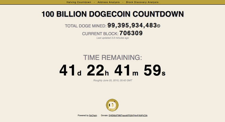 Screenshot of 100 Billion Dogecoin Countdown Website