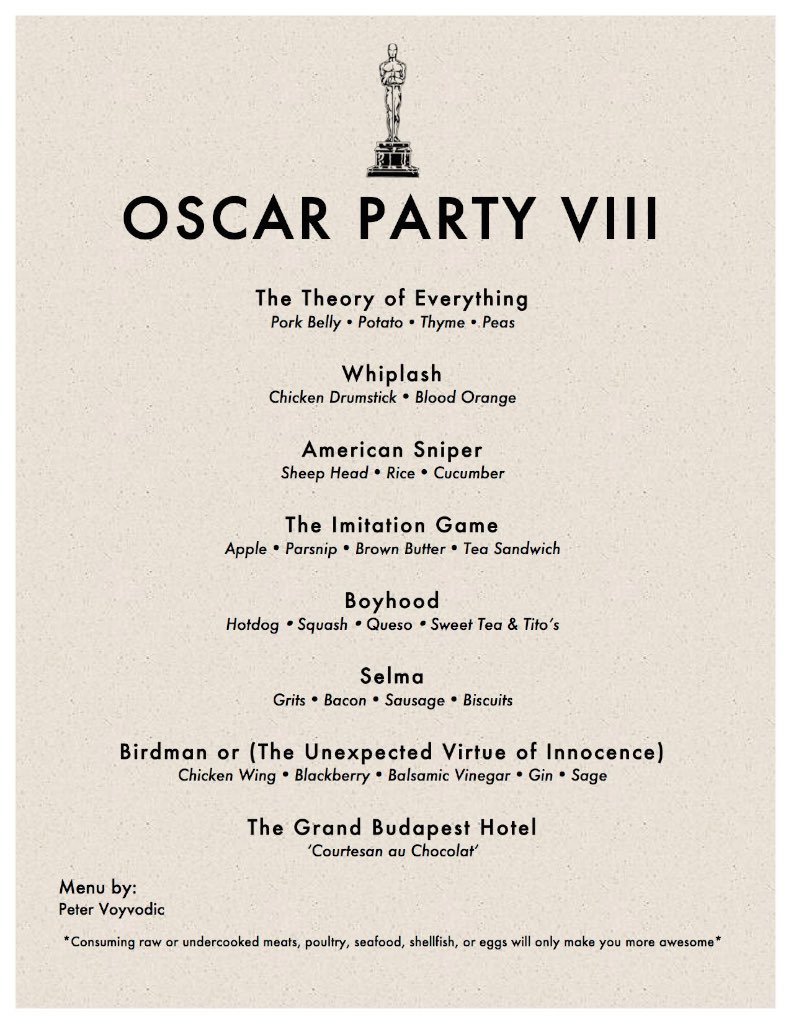 Oscar Party VIII Menu