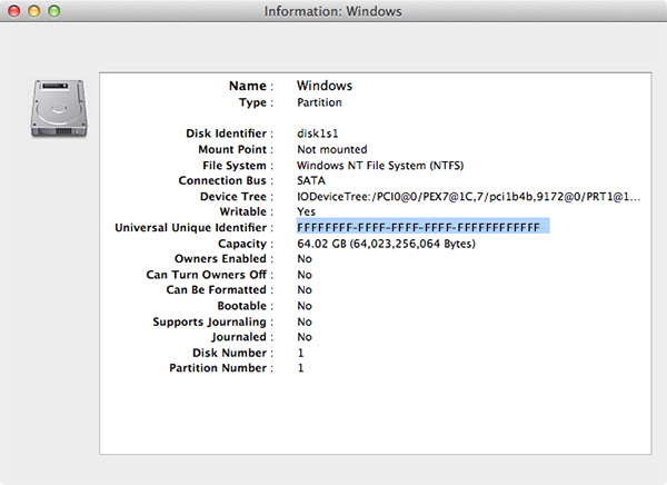 Disk Utility Info Window